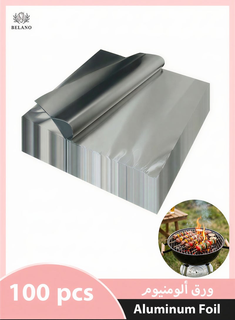 BELANO Aluminum Foil Sheets, Heavy Duty Non-stick Foil, Heat Resistant Grilling and Baking Foil, for BBQ and Air Fryer, 30x30 cm, 100 Sheets - Image 1